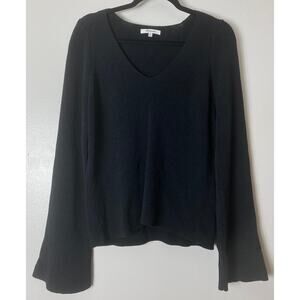 MADEWELL SWEATER BLACK KNIT FLARED LONG SLEEVE V-NECK MINIMALIST ELEVATED BASICS